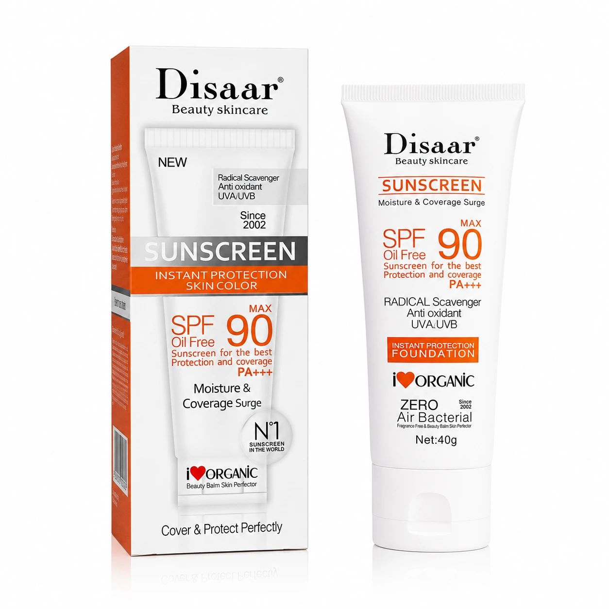 Disaar Sunscreen SPF 90 PA+++ Oil-Free Sun Protection Cream (40g)