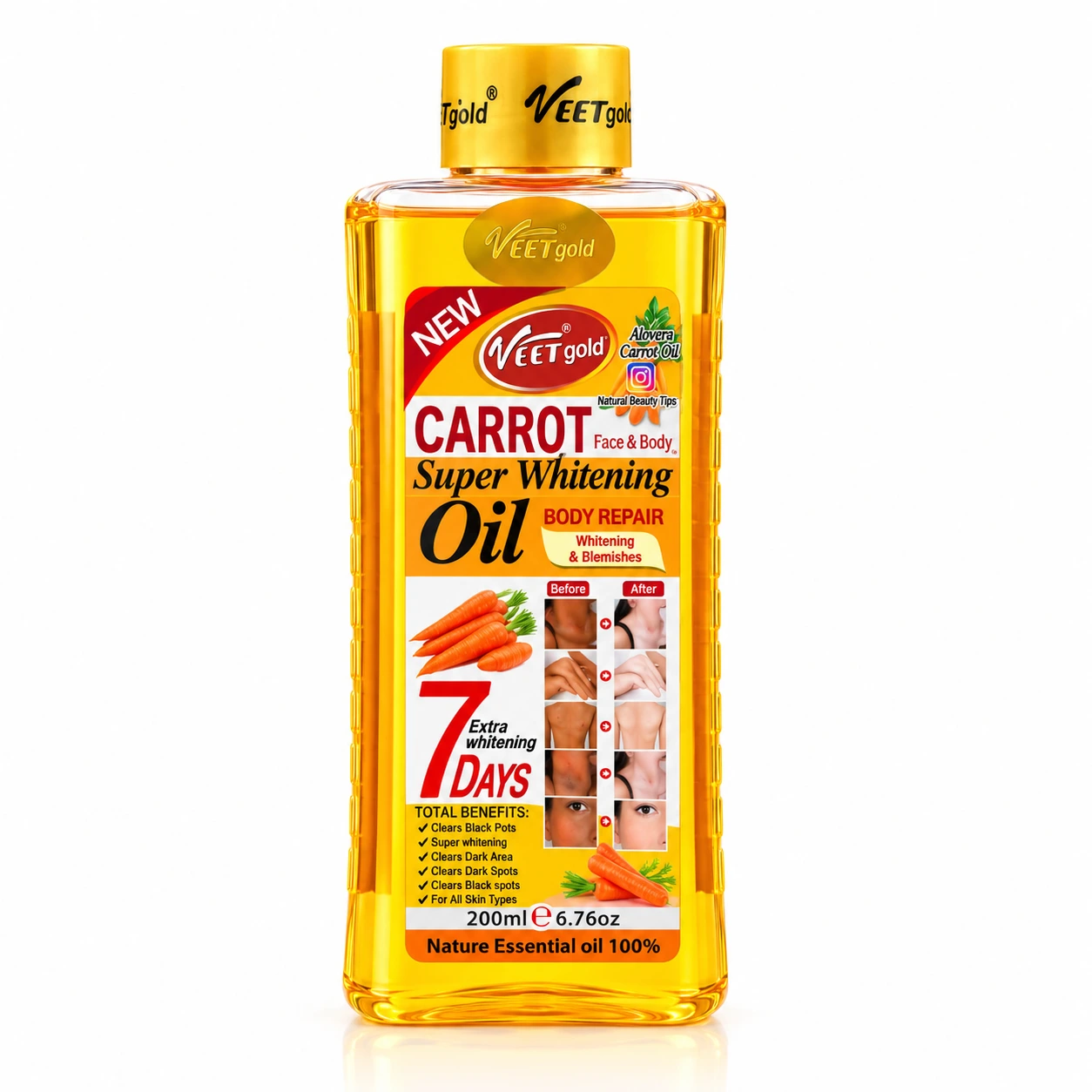 Veetgold Carrot Super Whitening Oil – Face & Body 200ml